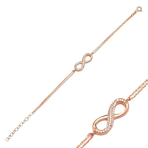 Addaxart Rose Gold Infinity Bracelet with Cubic Zirconia Stones